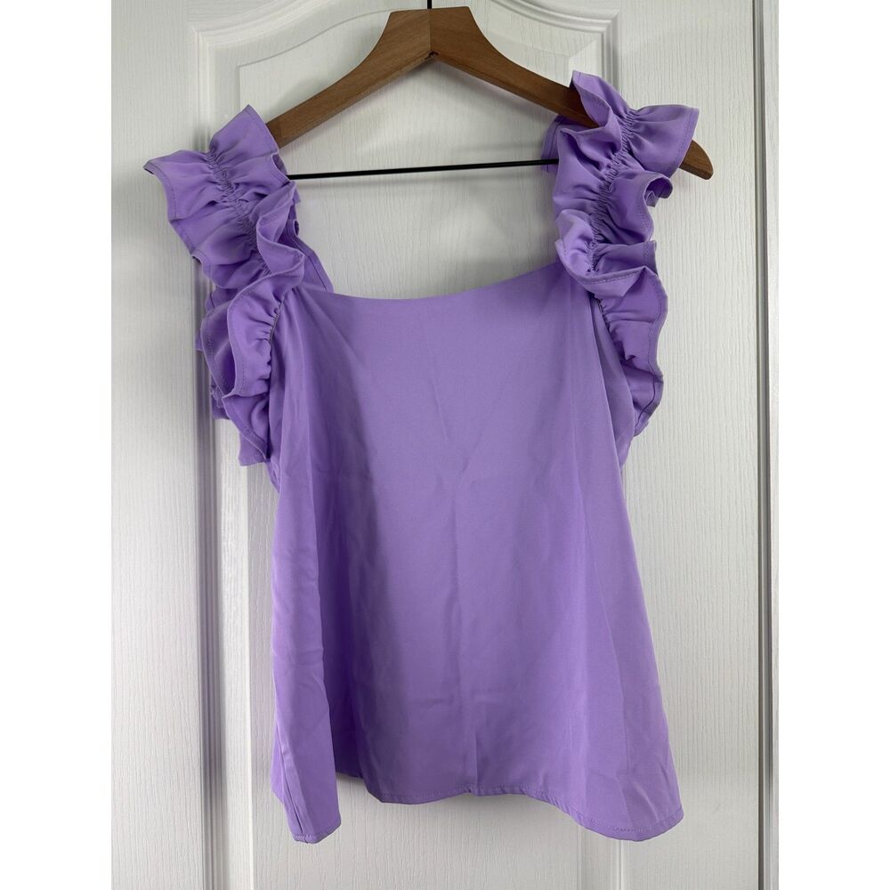 SHEIN Purple Ruffle Strap Tank Top Womens Small Sleeveless Square Neck Blouse
